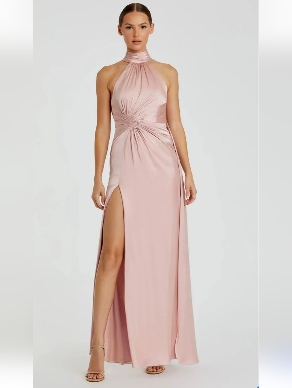 Mac Duggal 11642 Pink Sleeveless Open Back Satin Gown